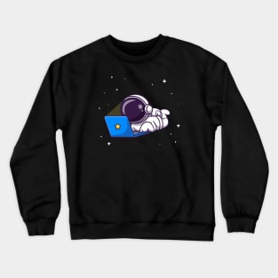 Cute Astronaut Working On Laptop Cartoon Crewneck Sweatshirt